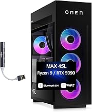 מחשב שולחני גיימינג HP OMEN MAX 45L (AMD Ryzen 9 9900X3D, GeForce RTX 5090 32GB GDDR7, 128GB DDR5, 4TB PCIe SSD, מאווררי RGB, 360 מ"מ AIO, 1200W PSU, WiFi 7, Win 11 Pro) w/DKZ USB Port Expander